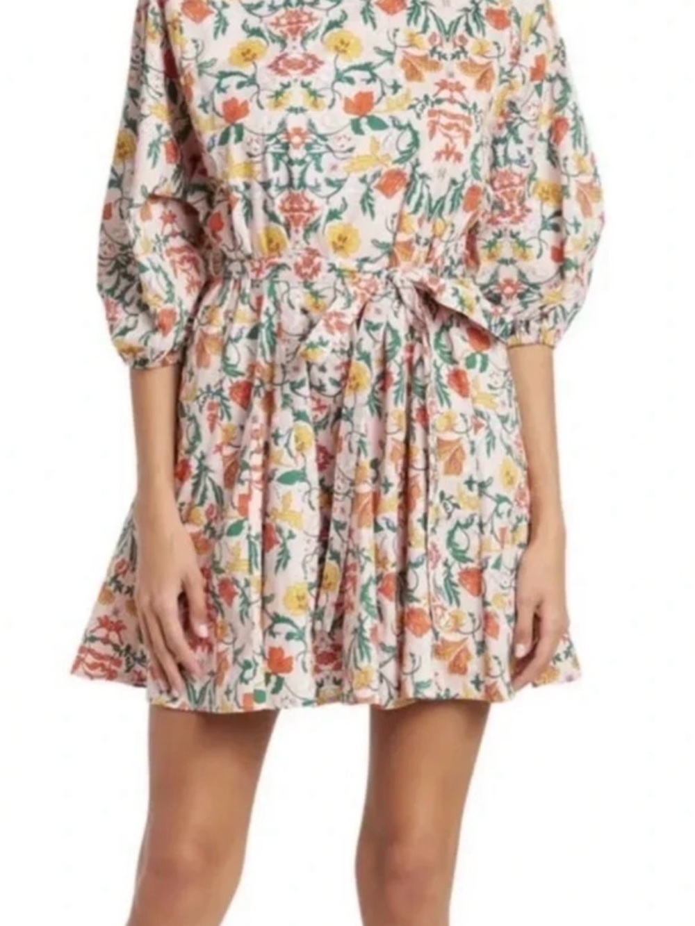 MELLODAY Pink Floral Long Sleeve Dress with Orange & Yellow Accents